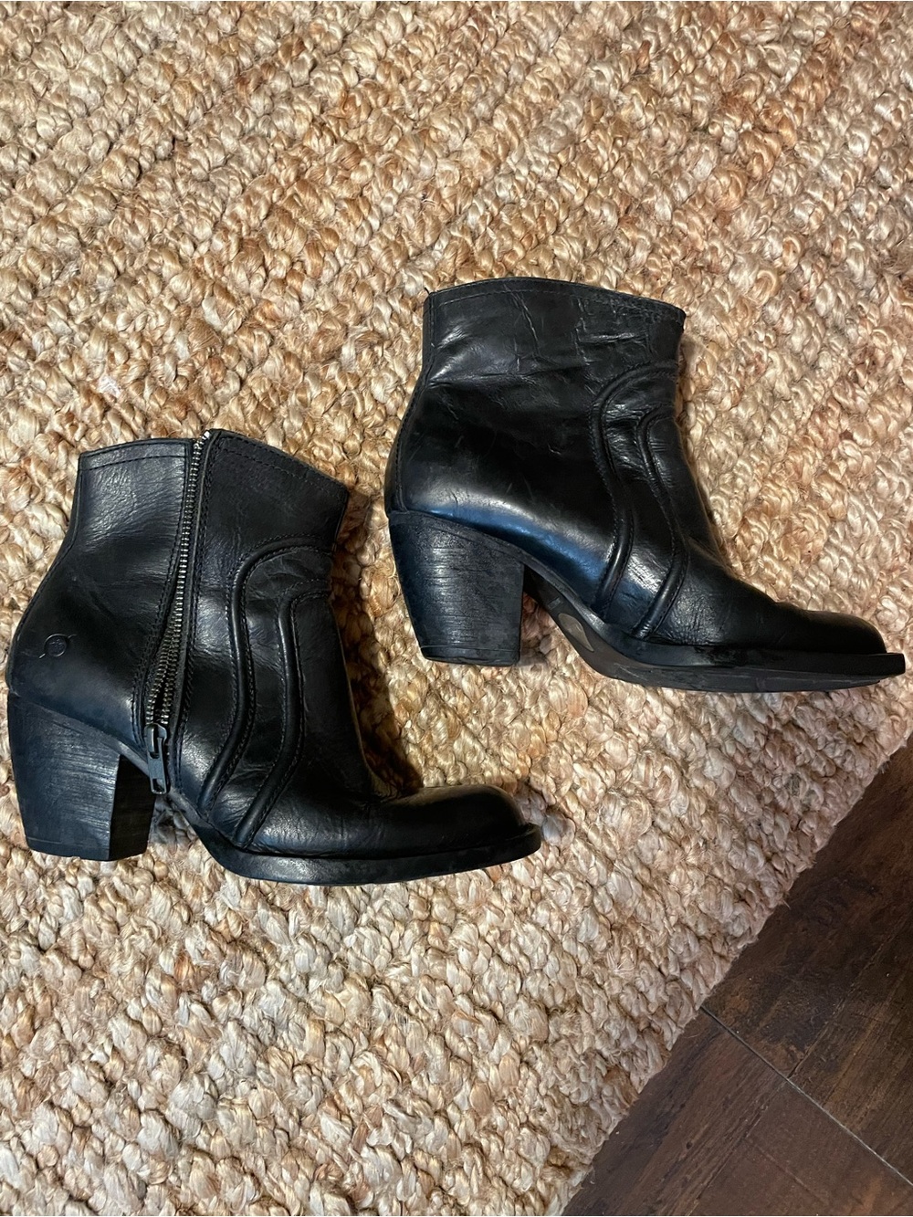 Born Black Leather Ankle Booties with Side Zipper
